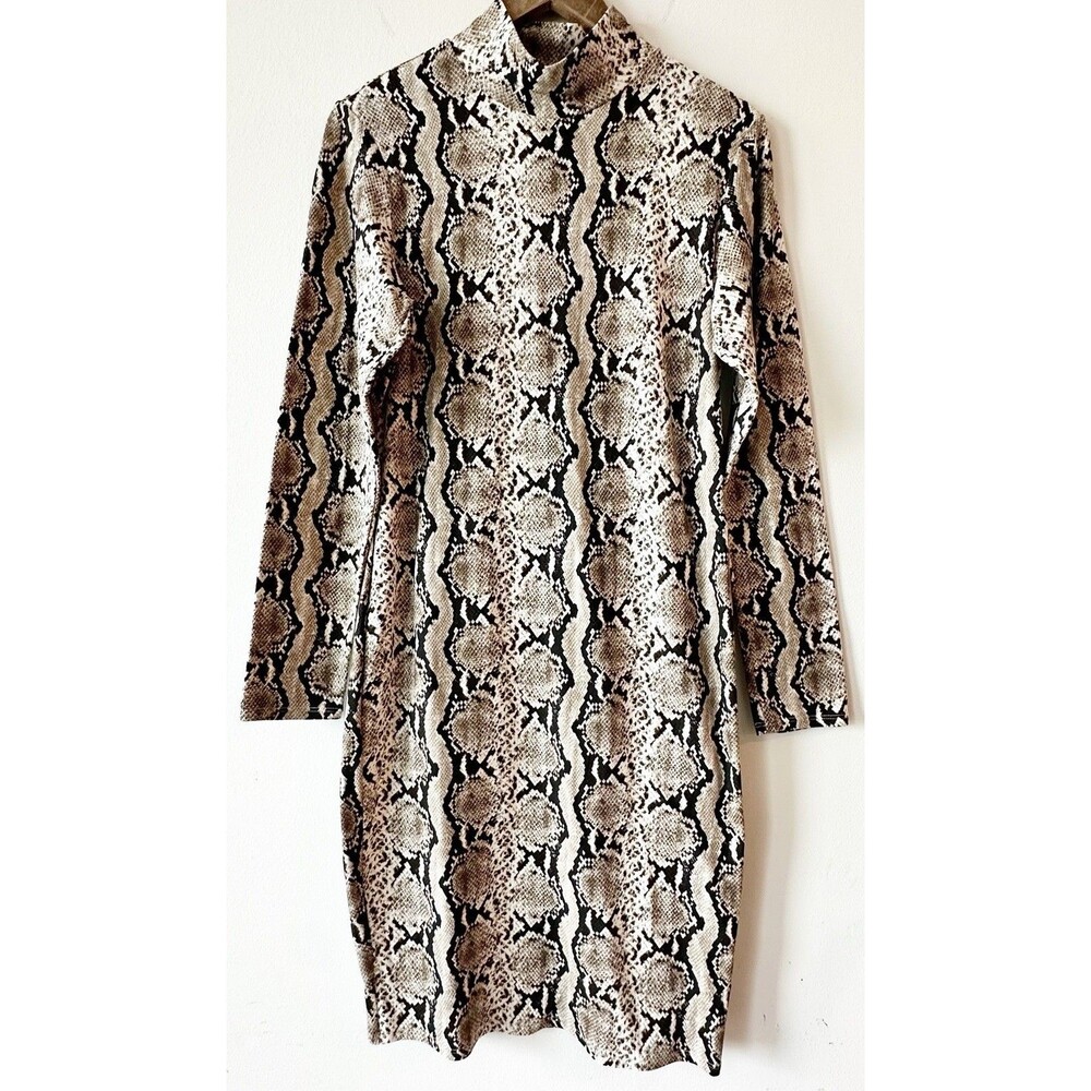 Leith Women L Snake Print Mock Neck Stretchy Maternity Friendly Bodycon Dress EU